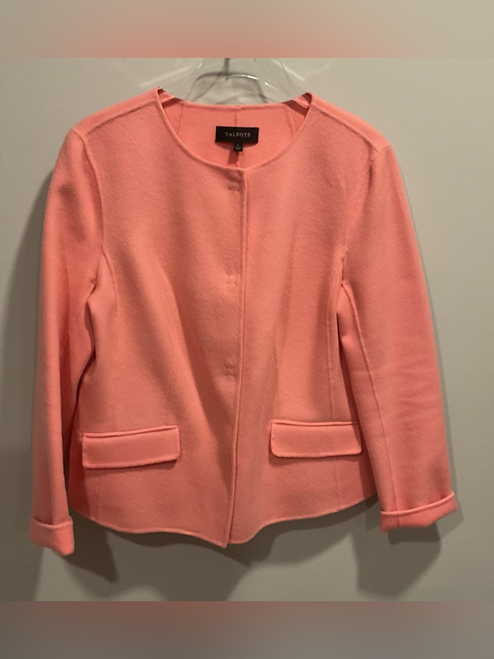 Talbots Pink Collarless Wool Blend Jacket, Large